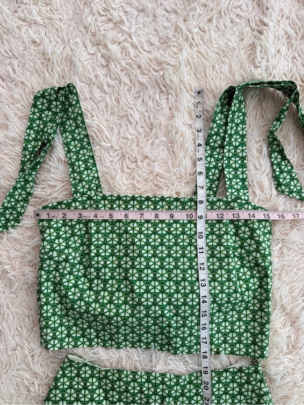 Antonio Melani Size 2 Green White Cotton 2 Piece Crop Top Midi Skirt Set